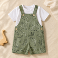 Dino Adventure T-Shirt & Short Overalls Set – Sage Green