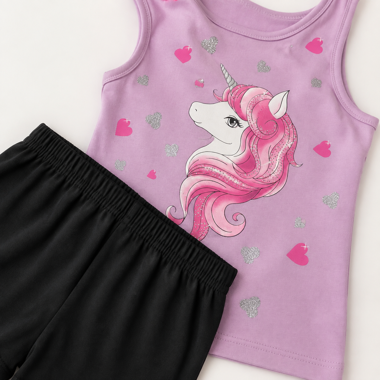Magical Unicorn Top & Shorts Set – Lilac & Black