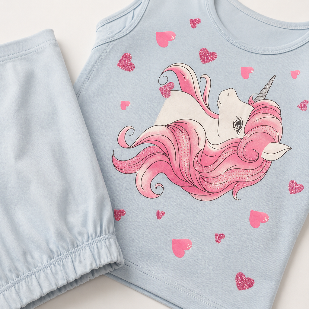 Dreamy Unicorn Top & Shorts Set – Powder Blue