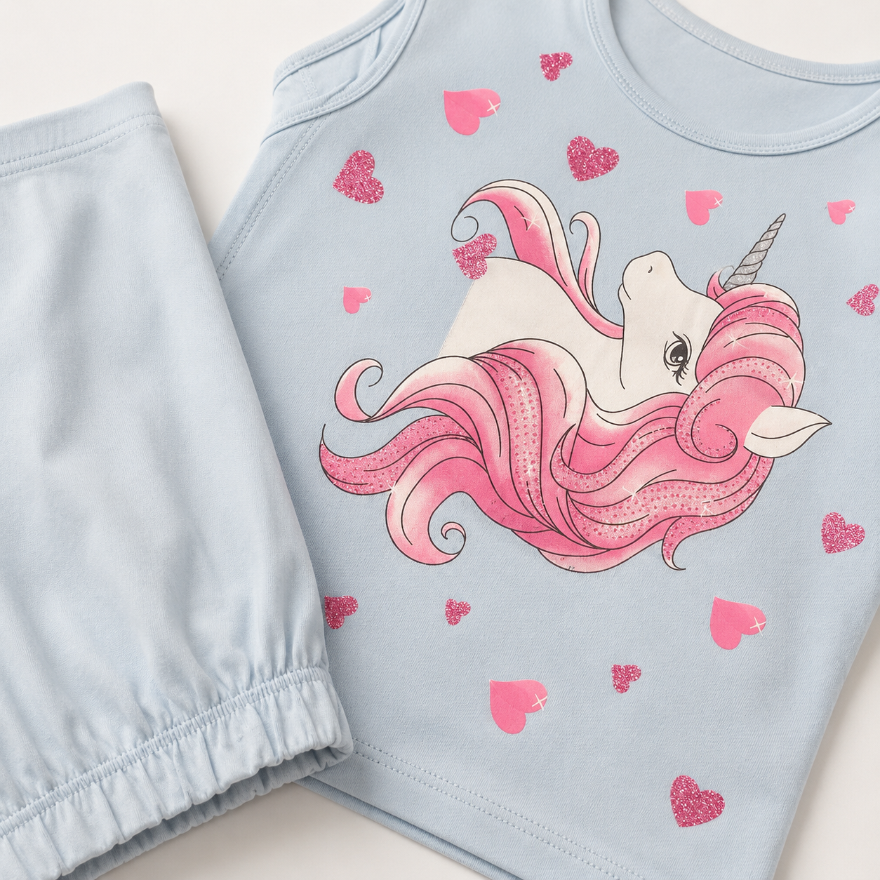 Dreamy Unicorn Top & Shorts Set – Powder Blue