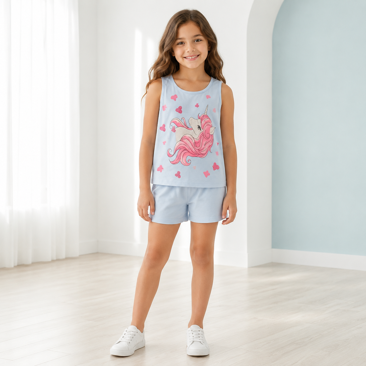 Dreamy Unicorn Top & Shorts Set – Powder Blue