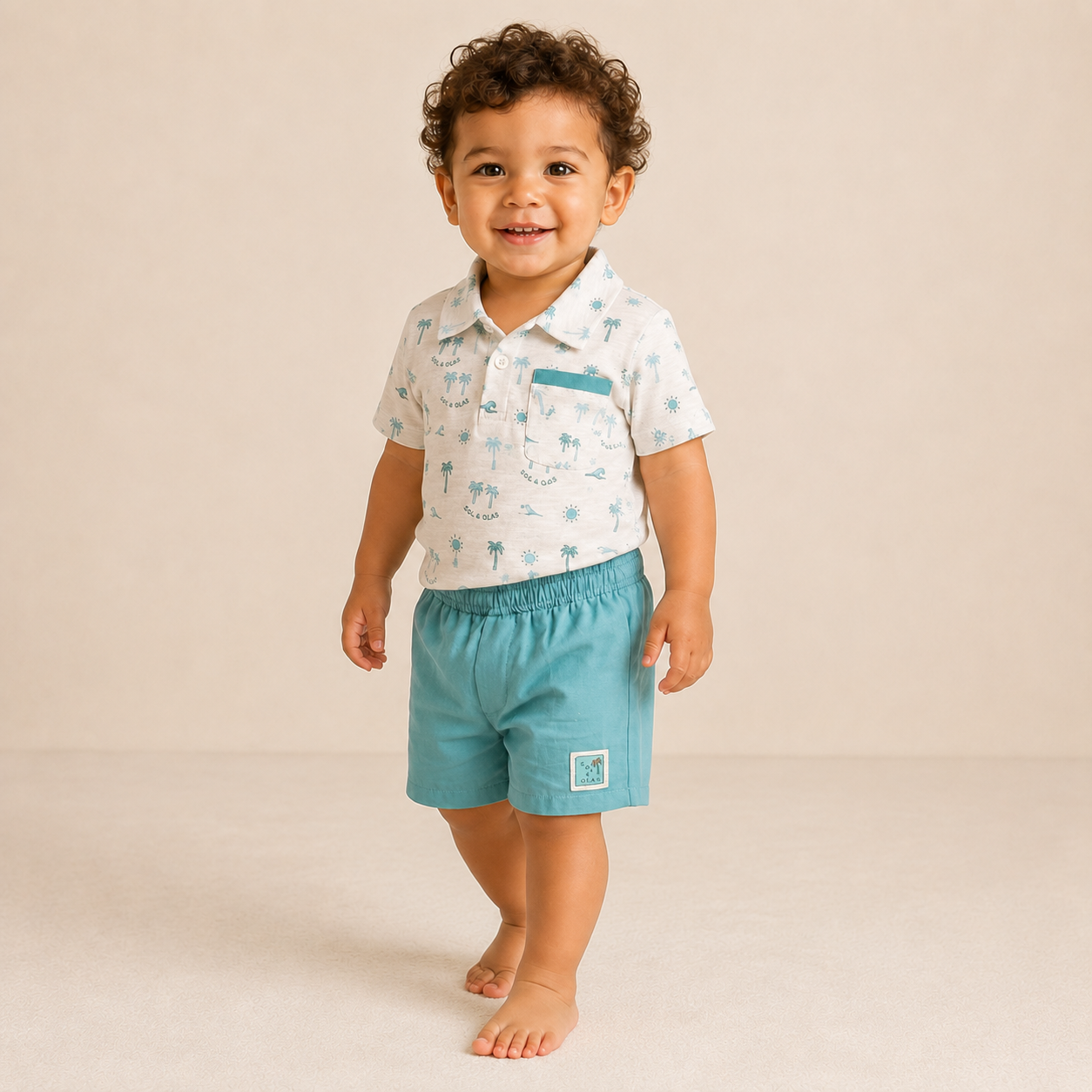 Sol & Olas Tropical Breeze Polo & Shorts Set – Sand Beige