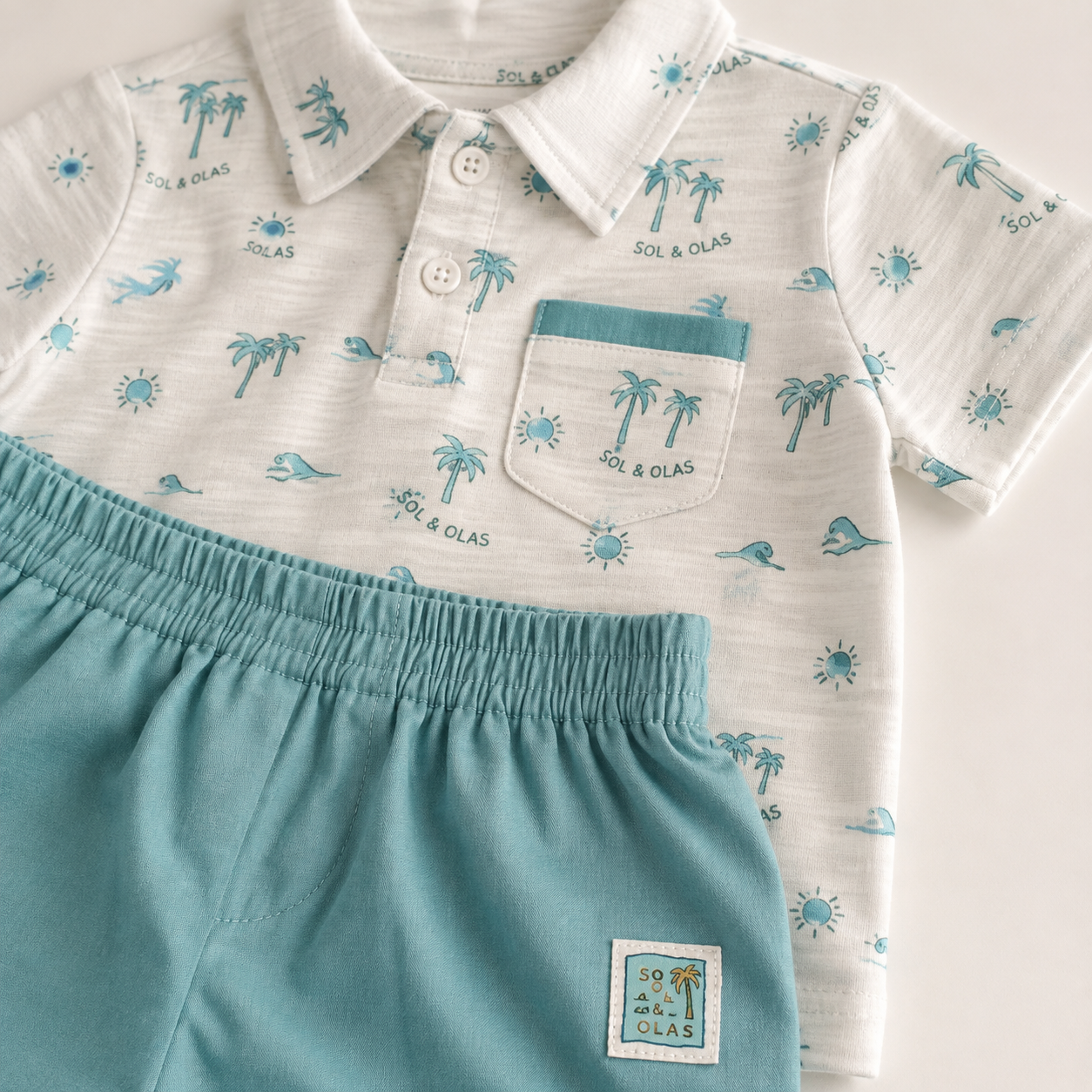 Sol & Olas Tropical Breeze Polo & Shorts Set – Sand Beige