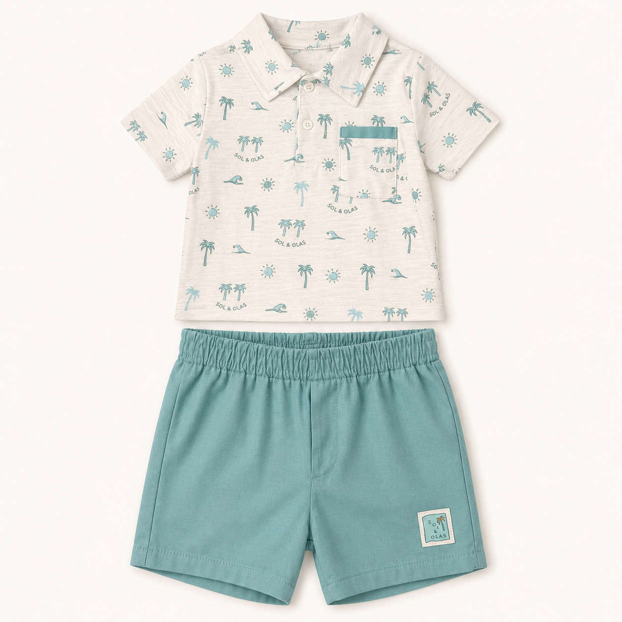 Sol & Olas Tropical Breeze Polo & Shorts Set – Sand Beige